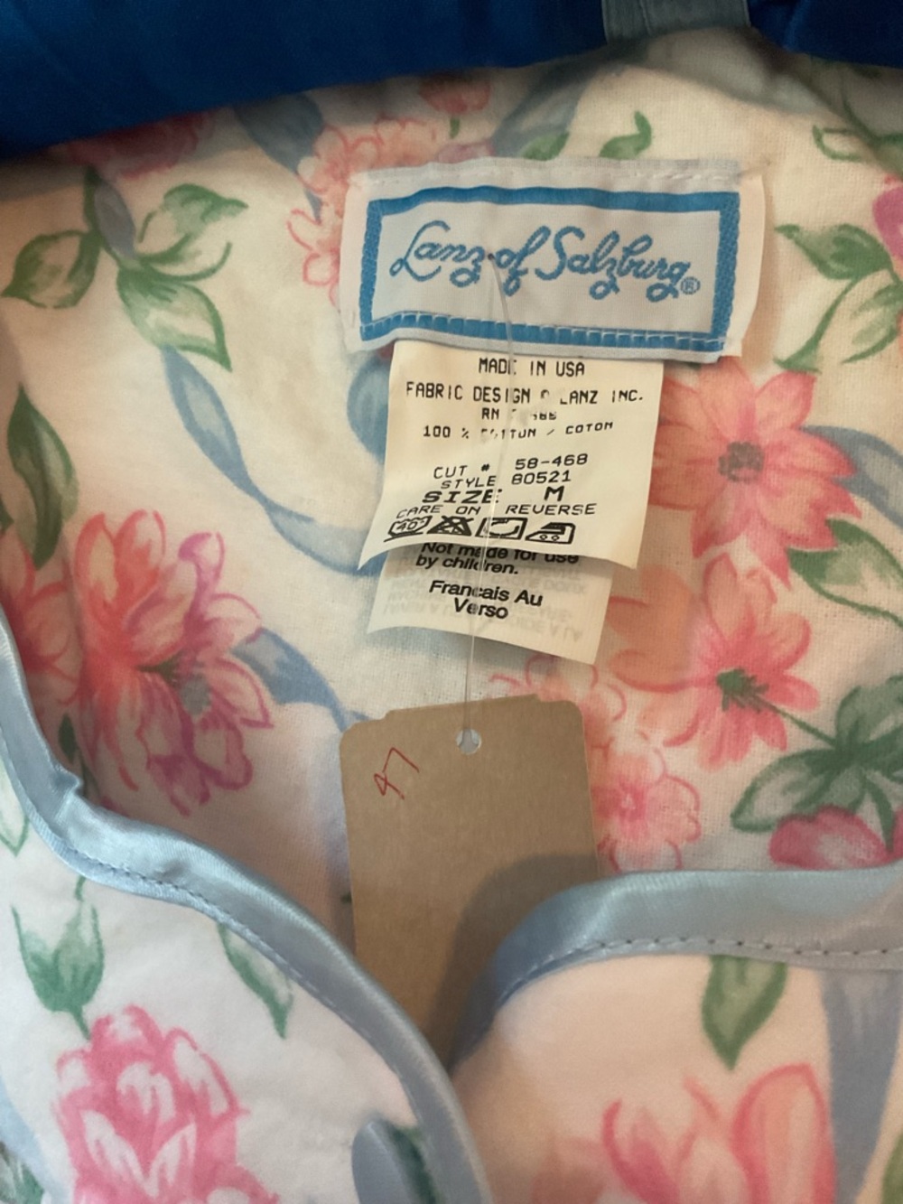 Vintage Floral Long Nightgown nantucket Pink Roses USA made 23” chest cotton - Picture 3 of 12